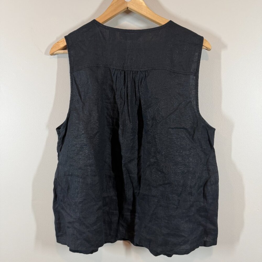 Lands’ End 100% Linen Sleeveless Top Black Size L 14-16 | V-Neck Summer Blouse - Picture 5 of 9